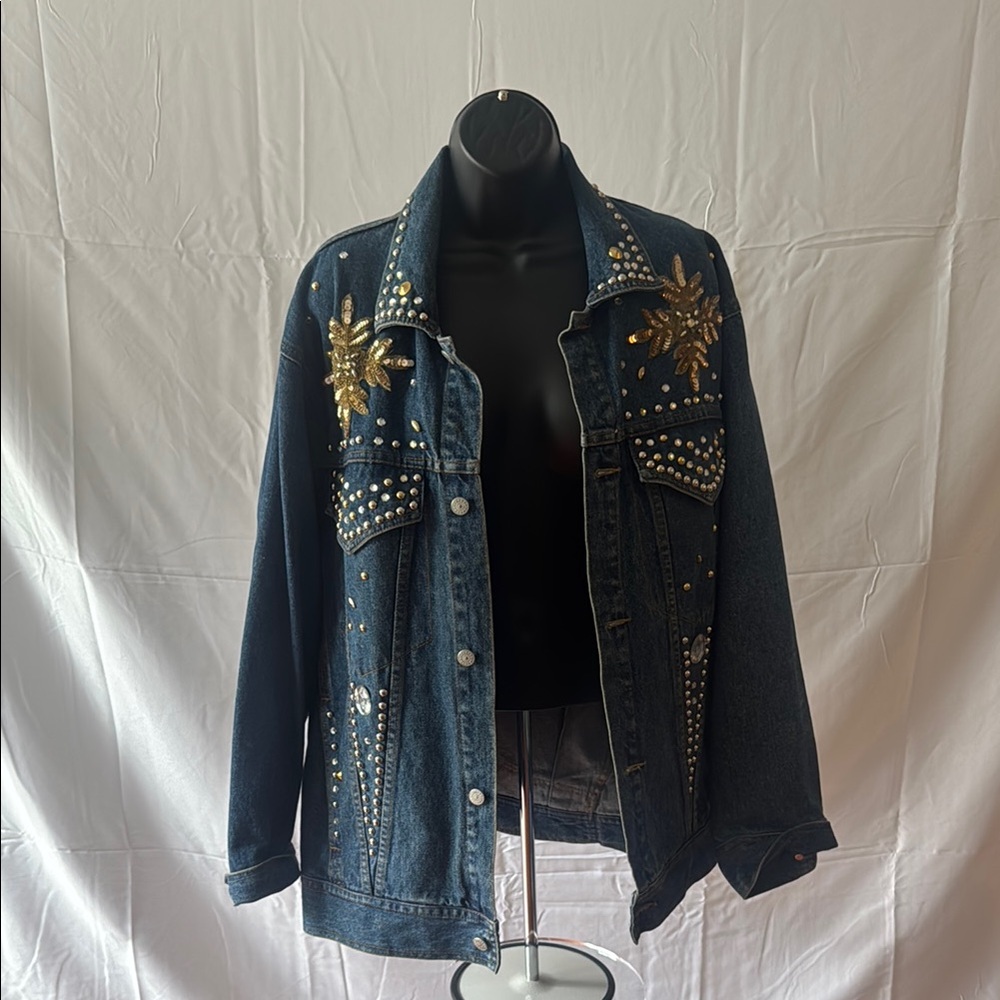Embellished Denim Jacket with Gold Accents